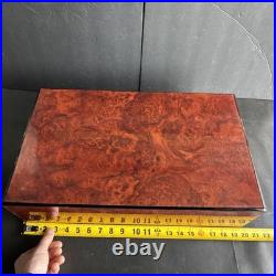 Vintage Burl Wood Humidor Large Cigar Box with Hygrometer & Brass Hinges