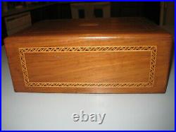 Vintage Cigar Humidor Inlay Wood Walnut Box Lined Milk Glass Solid Clean