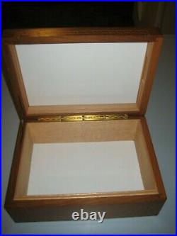 Vintage Cigar Humidor Inlay Wood Walnut Box Lined Milk Glass Solid Clean