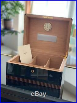 Vintage ELIE BLUE Cigar Box Humidor With Hygrometer Wooden Black France Authentic