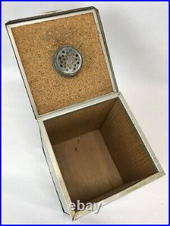 Vintage Early 20th C Art Deco Metal Cigar Tobacco Humidor Box