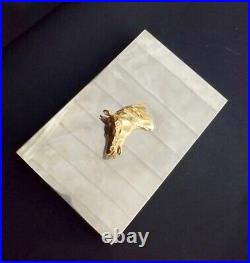 Vintage French Hermes Gold Silver Plated Horse Head Equestrian Cigar Box Humidor