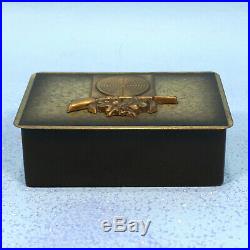 Vintage German Wood & Brass Humidor Cigar BOX Hunt Target Gun Oak Leaves Relief