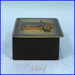 Vintage German Wood & Brass Humidor Cigar BOX Hunt Target Gun Oak Leaves Relief