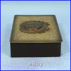 Vintage German Wood & Brass Humidor Cigar BOX Hunter Gun Laurel Wreath Relief