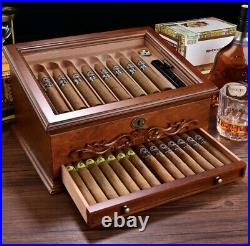 Vintage Habanos Cedar Wood Cigar Box Storage Case with Humidifier and Hygrometer