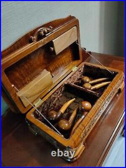 Vintage Handcrafted Walnut Humidor, Pipes Unsmoked