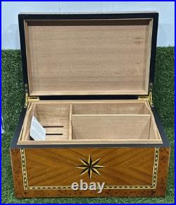 Vintage Italian Parquetry Inlaid Cigar Humidor Box 8 Point Star Handmade