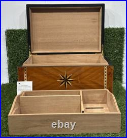 Vintage Italian Parquetry Inlaid Cigar Humidor Box 8 Point Star Handmade