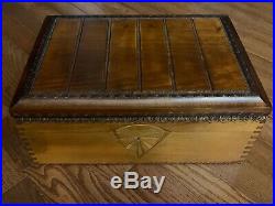 Vintage Large Wood Cigar Intricate Design Wood interior Humidor Cigar Box