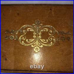Vintage Leather Box Card Cigarette Cigar Embossed Bridge Brown Tan Wood Humidor