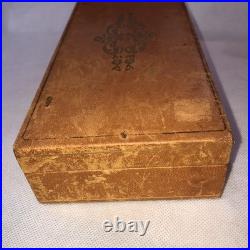 Vintage Leather Box Card Cigarette Cigar Embossed Bridge Brown Tan Wood Humidor