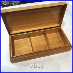 Vintage Leather Box Card Cigarette Cigar Embossed Bridge Brown Tan Wood Humidor