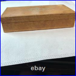 Vintage Leather Box Card Cigarette Cigar Embossed Bridge Brown Tan Wood Humidor