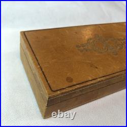 Vintage Leather Box Card Cigarette Cigar Embossed Bridge Brown Tan Wood Humidor