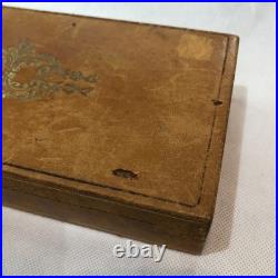 Vintage Leather Box Card Cigarette Cigar Embossed Bridge Brown Tan Wood Humidor