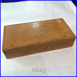 Vintage Leather Box Card Cigarette Cigar Embossed Bridge Brown Tan Wood Humidor