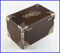 Vintage Legno Cigar Box Humidor With Metallo Liner & Antico Piatto D'Argento