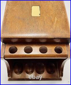 Vintage MCM Walnut 8-Pipe Rack WithHumidor Box &8 Vintage Pipes Medico-Savinelli