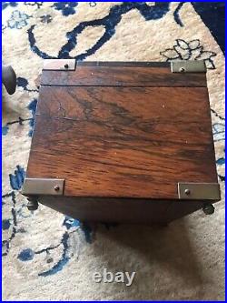 Vintage Mahogany Tin Metal Lined footed Brass Cornered Cigar Tobacco Humidor Box