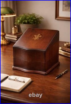 Vintage Maryland Classics Walnut Humidor Keepsake Box Slant Lid Inlaid Crest MCM