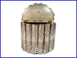 Vintage Metal Cigar Box, Silver Plated Tabacco Humidor, Round Cigar Holder