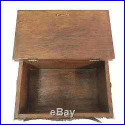 Vintage Oak Wood & Antler Tobacco Box Humidor Father's Day Cabin Lodge Decor