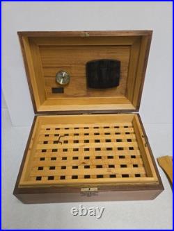Vintage Polish Carved Wood Cigar Humidor Box Brass Inlay Lion Crest Ornate Folk