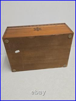 Vintage Polish Carved Wood Cigar Humidor Box Brass Inlay Lion Crest Ornate Folk