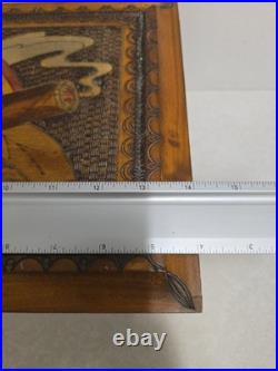 Vintage Polish Carved Wood Cigar Humidor Box Brass Inlay Lion Crest Ornate Folk