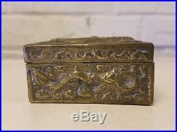 Vintage Possibly Antique Metal Tobacco Humidor Box with Dragon Decorations