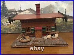 Vintage SWISS Black Forest Chalet CIGAR HUMIDOR Cottage House BOX Hand Carved