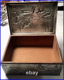 Vintage Sheffield silver on copper embossed Cigarette box. 1923 football Trophy