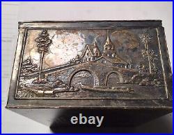 Vintage Sheffield silver on copper embossed Cigarette box. 1923 football Trophy