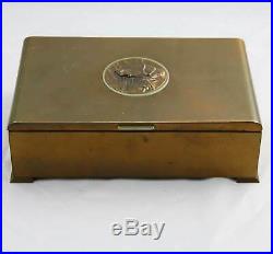 Vintage Silver Crest Bronze Cigar Humidor Box with Hunting Dog 11 by 6.5