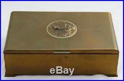 Vintage Silver Crest Bronze Cigar Humidor Box with Hunting Dog 11 by 6.5