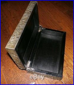 Vintage Silver Metal Repousse Brutalist Tobacco Cigar Humidor Jewelry Vanity Box
