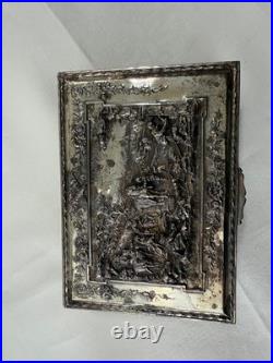 Vintage Silver-Plated Embossed Relief Cigar / Humidor Box, Footed, Velvet Lined