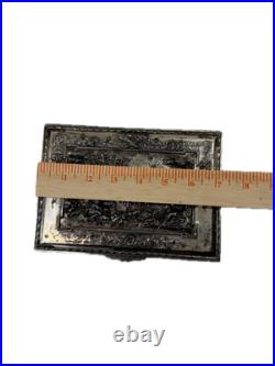 Vintage Silver-Plated Embossed Relief Cigar / Humidor Box, Footed, Velvet Lined