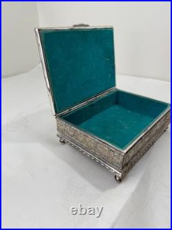 Vintage Silver-Plated Embossed Relief Cigar / Humidor Box, Footed, Velvet Lined