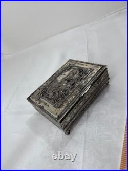 Vintage Silver-Plated Embossed Relief Cigar / Humidor Box, Footed, Velvet Lined