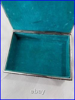 Vintage Silver-Plated Embossed Relief Cigar / Humidor Box, Footed, Velvet Lined