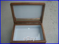 Vintage Solid Walnut Wood White Glass Lined Inside Cigar Humidor Box Beautiful