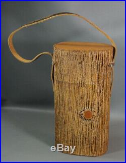 Vintage TRONQUITO Tree Trunk Double Cigar Travel Humidor Box Tobacco Jar w Strap