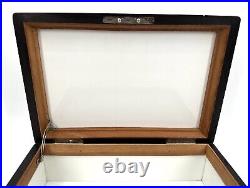 Vintage Walnut Cigar Humidor Box with Milk Glass Lined Interior with Locking Key