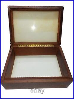 Vintage Walnut Wooden Brass Cigar Humidor Box Lined