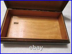 Vintage Wood Cigar Box Humidor Brass And Wood Inlaid Lid