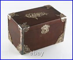 Vintage Wood Cigar Box Humidor with Metal Liner & Antique Silverplate Filigree