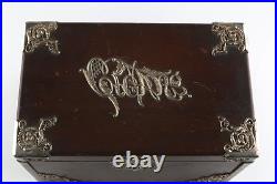 Vintage Wood Cigar Box Humidor with Metal Liner & Antique Silverplate Filigree