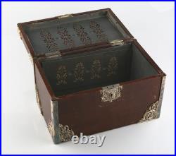 Vintage Wood Cigar Box Humidor with Metal Liner & Antique Silverplate Filigree